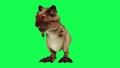 E tinct dinosaur cartoon character in surprise in green screen chroma key backgr