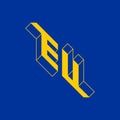 E and U - Monogram or logotype. Isometric 3d font for design. Volume alphabet. Three-dimension letters. EU - is the country code Royalty Free Stock Photo