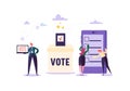 E-voting Concept with Characters Voting Using Laptop and Tablet via Electronic Internet System. Man and Woman Give Vote Royalty Free Stock Photo