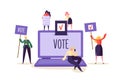 E-voting Concept with Characters Voting Using Laptop via Electronic Internet System. Man and Woman Give Vote into Box Royalty Free Stock Photo