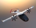 E-VTOL passenger aircraft flying in the sky