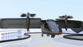 E-VTOL passenger aircraft taking off from airport