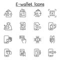 E-wallet, digital money, mobile banking icon set in thin line style Royalty Free Stock Photo