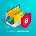 E-wallet protection concept isometric laptop Royalty Free Stock Photo