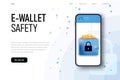 E wallet security. Money safety, online payments protecting.