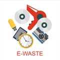 E-waste collection vector isolated. Recycling electronic rubbish