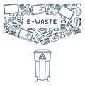 E-waste illustration with old appliances and dumpster Royalty Free Stock Photo