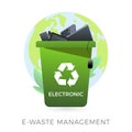 E-waste management concept - waste recycle container bin with old electronic equipment - laptop, phone, keyboard, mouse, computer Royalty Free Stock Photo