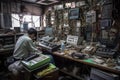 e-waste processing facility, where technicians dismantle and recycle old electronics