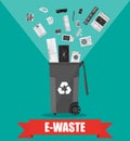 E-waste recycle bin with old electronic equipment