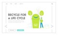 E-waste Recycling, Nature Protection Landing Page Template. Tiny Male Character Stand front of Huge Litter Bin