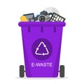 E-waste in the trash bin vector isolated. Recycling