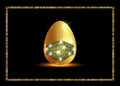 Golden Easter egg with glitter medical mask for protection from coronavirus and gold glittering frame, Happy Easter quarantine