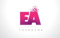 EA E A Letter Logo with Pink Purple Color and Particles Dots Design.