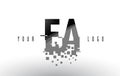 EA E A Pixel Letter Logo with Digital Shattered Black Squares