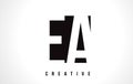 EA E A White Letter Logo Design with Black Square.