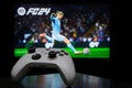 EA FC 24 with xbox controller on TV screen, 28, september, 2023, Dnipro, Ukraine