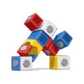 Each cube features magnetic metal circles on the sides allowing them to connect Royalty Free Stock Photo