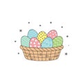 Each egg features different patterns, including stripes, polka do Royalty Free Stock Photo