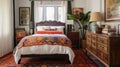 An eclectic bedroom is a vibrant mix of styles, colors, and textures, AI generated