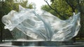With each gust of wind the fabric swirls and twists in the air above the fountain creating a sense of wild exuberance