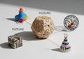 Each labeled PUZZLING, symbolizing complexity and creativity Royalty Free Stock Photo