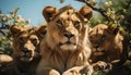 at each other, majestic lioness, family of lions generated by AI