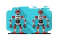 Each robot has antennae, circular joints, and rectangular torsos with Royalty Free Stock Photo