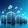 Each server is connected to cloud icons symbolizing cloud computing Royalty Free Stock Photo