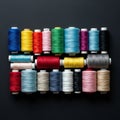 Each spool is cylindrical with thread tightly wound around it Royalty Free Stock Photo