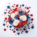 Stars, Stripes, and Sprinkles: Commemorate 4th of July with USA Style Cupcakes,Top view, Delight of Patriotic Bliss.AI