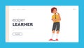 Eager Learner Landing Page Template. Thoughtful School Boy Character Lost In Contemplation, Vector Illustration