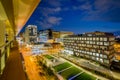 Eager Park and Johns Hopkins Hospital at night, in Baltimore, Maryland