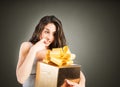 Eager to open a gift Royalty Free Stock Photo