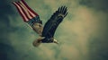 Eagle With American Flag Flies In Freedom. AI Generative Royalty Free Stock Photo