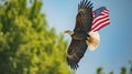 Eagle With American Flag Flies In Freedom. AI Generative Royalty Free Stock Photo