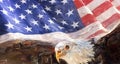 Eagle With American Flag Flies In Freedom. Digital Art Painting. Oil Paint Effect Royalty Free Stock Photo