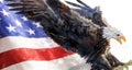 Eagle With American Flag Flies In Freedom. 4th of July Independence Day. Digital Painting, Oil Paint Effect Royalty Free Stock Photo