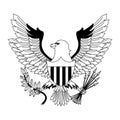 Eagle with arrows and leaves in black and white