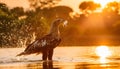 the eagle attacking fish in the lake at sunset Royalty Free Stock Photo