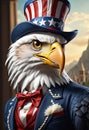 Eagle bald wearing a top uncle Sam hat. Generative AI