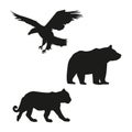 Eagle, bear and tiger black silhouette Royalty Free Stock Photo