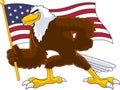 Eagle Bird Cartoon Character Waving American Flag Royalty Free Stock Photo