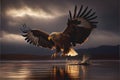 Eagle bird over water at sunset wings spread Royalty Free Stock Photo