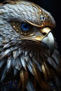 An eagle with blue eyes and gold feathers, AI