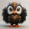 Intricate Black And Orange Owl Figurine With Mechanized Precision Royalty Free Stock Photo