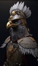 Eagle in Chinese armor showcases a majestic and powerful bird donning ancient armor, symbolizing strength and honor