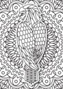 Eagle - coloring page for adults in ethnic style. Vector Hand drawn monochrome sketch