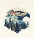 An eagle with colourful splashes of vibrant color in a double exposure Royalty Free Stock Photo