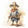 Watercolor Illustration Of A Cowboy Eagle